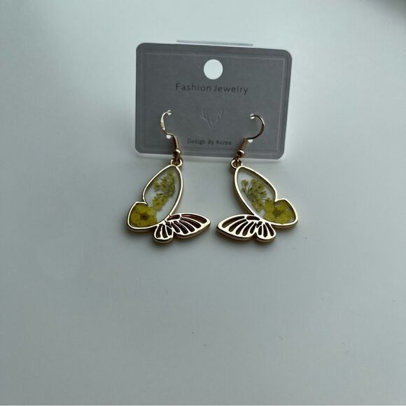 Butterfly Resin Dried Flower Pressed Earrings fall vibes autumn colors harvest - Picture 8 of 11